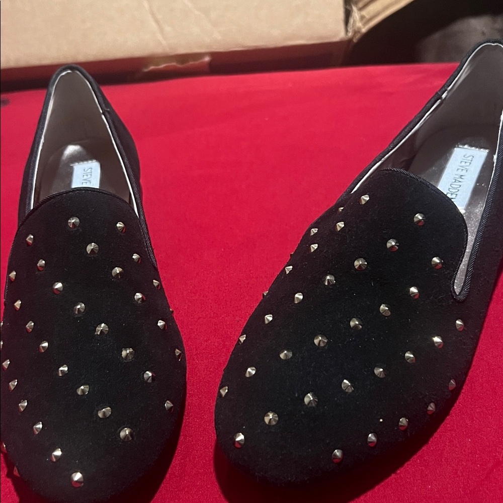 Steve Madden Black Loafers with Silver Studs